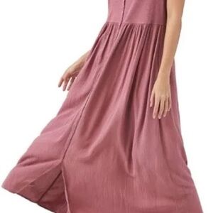 Frye Women's Button Front Sleeveless Midi Dress in a mauve pink color.